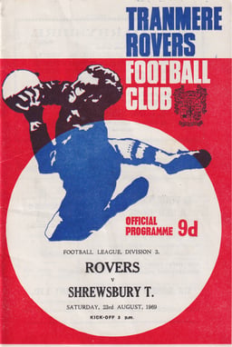 Tranmere Rovers v Shrewsbury Town Match Programme 1969-08-23